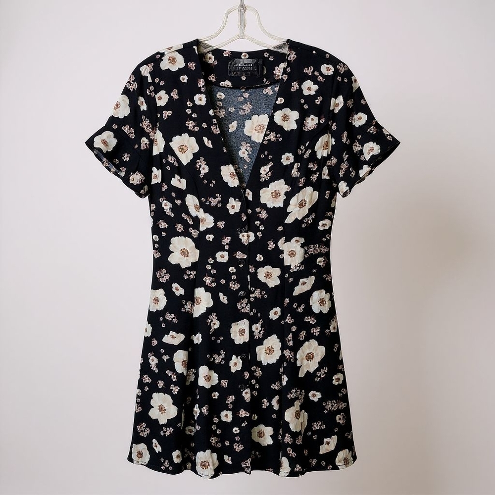 Reformation Floral Mini Dress in Black and Cream